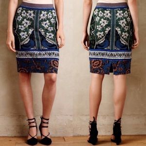 Moth Floral Stretch Knit Jacquard Pencil Skirt